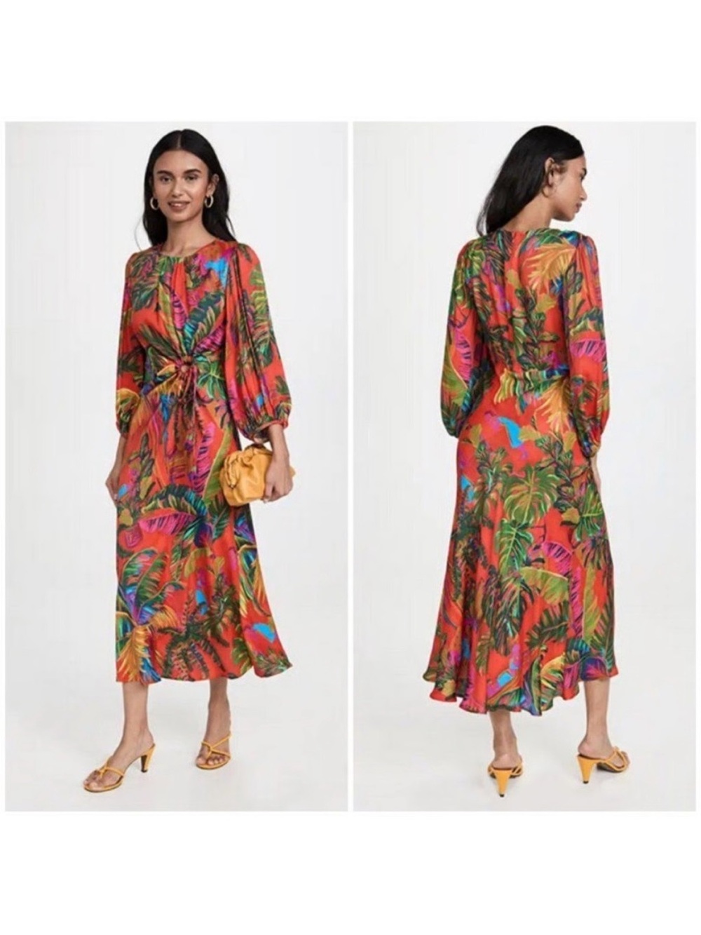 Farm Rio Urban Jungle Midi Dress S Tropical Vacation Boho Resort Dopamine Dress